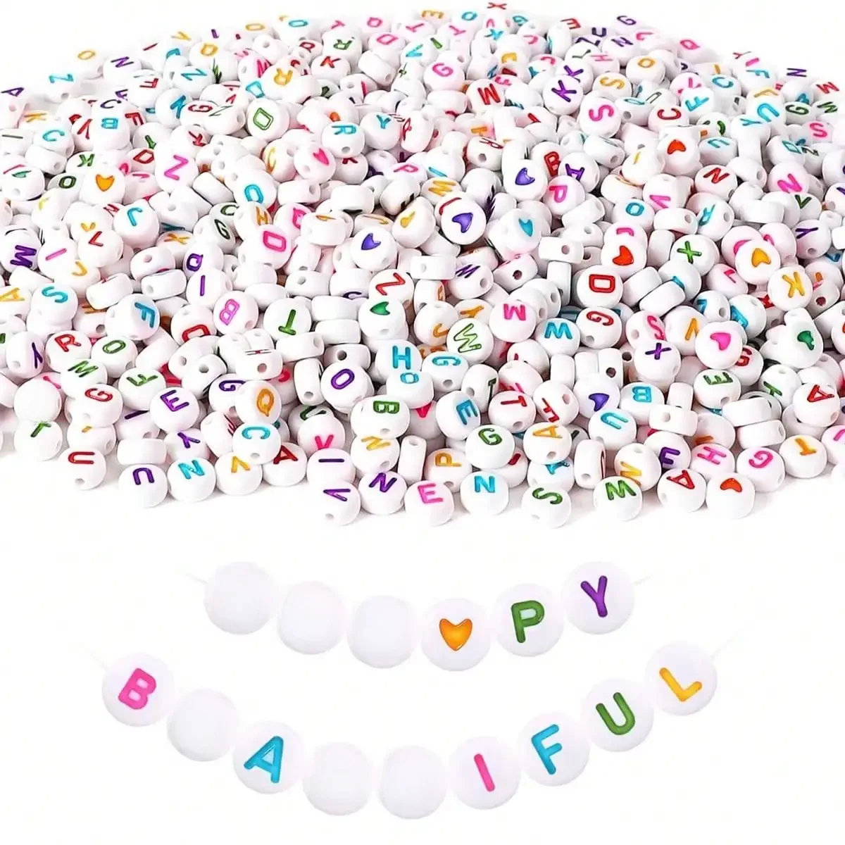Perles acryliques circulaires blanches avec lettres colorées, 500/1000 pièces, Production de bijoux, Bracelet, décolleté, porte-clés, bricolage