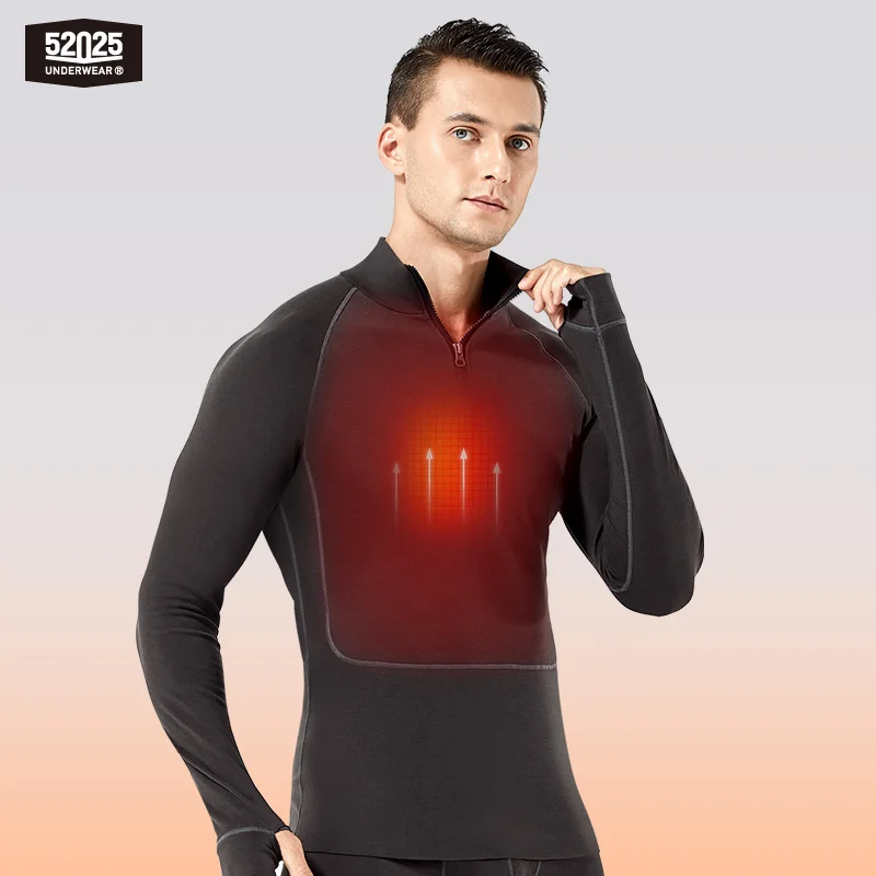 52025 Men’s Warm Zip Thermal Underwear with Merino Wool Premium Soft Long Johns Men Winter Essentials ZipBase Layer BLACK FRIDAY