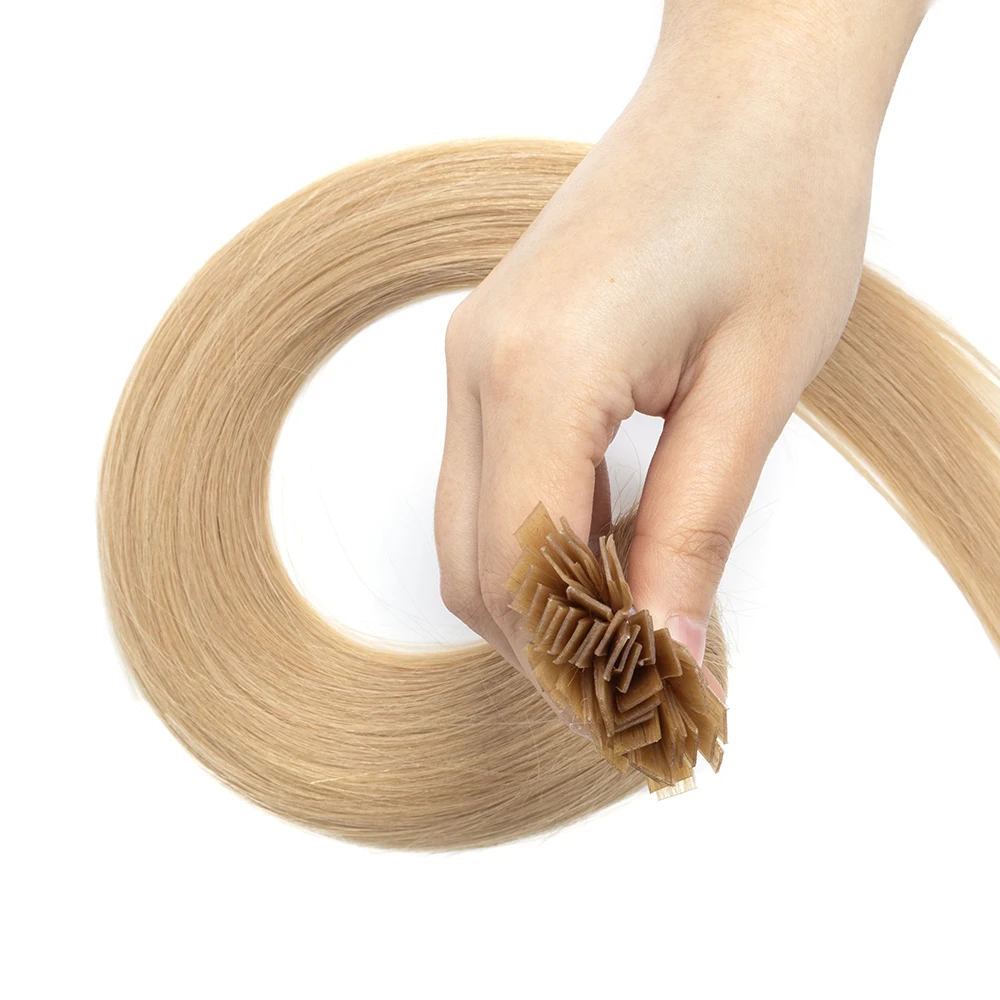 20inch 30G/Pack Real Human Hair F Tip Extensions Suitable for Daily Styling Keratin Hot Fusion Hair with Flat Tip Connectors Straight Hair for Instant Volume
