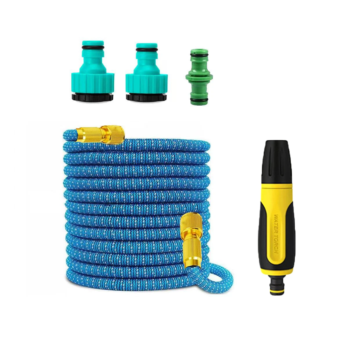 25-100FT Blue Magic Retractable Hose Set,Adjustable Water Torch,Flexible Expandable Pipe,Brass Joints & Quick Connectors