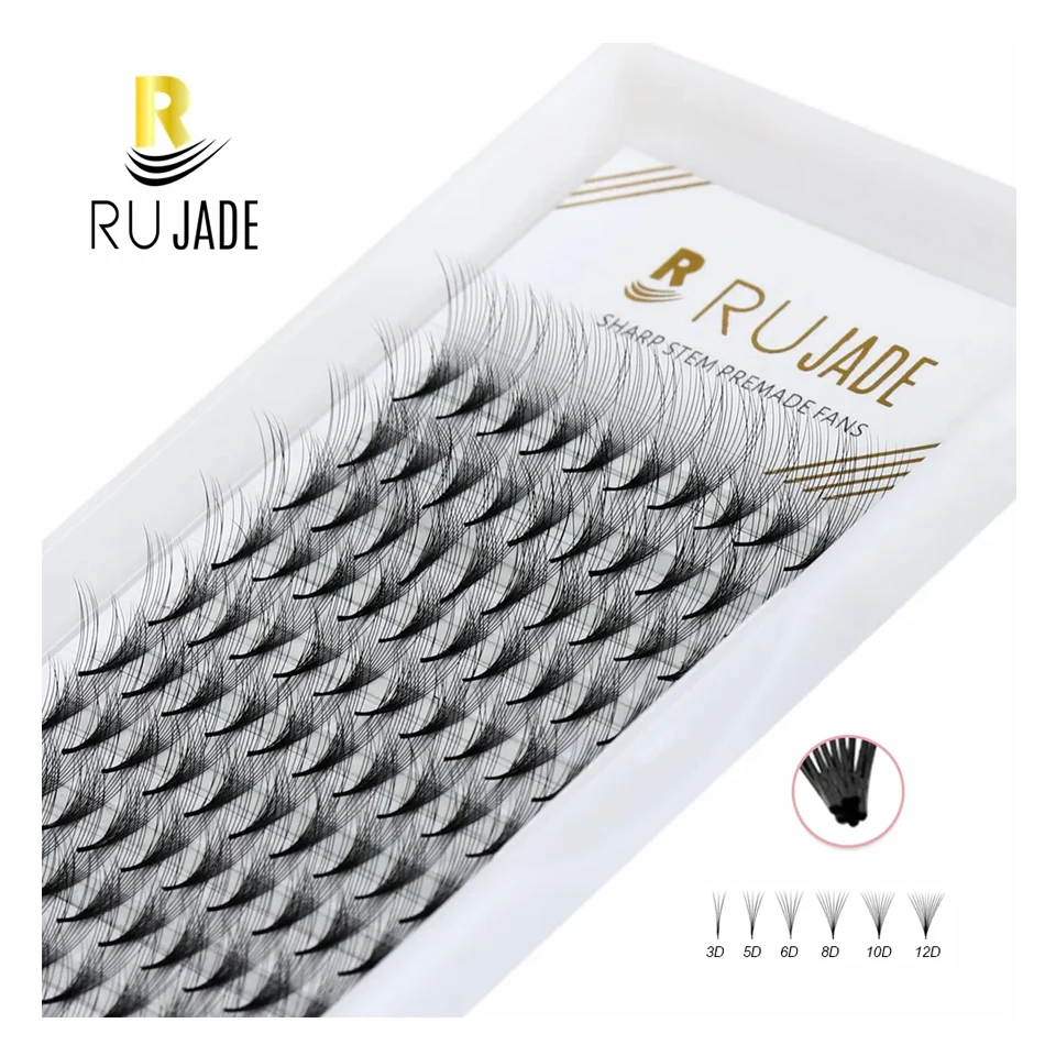 RUJADE Sharp Stem Premade Fans Lash Extension 3D/5D/6D/8D/10D/12D Slim Thin Pointy Base Russian Volume Fans Lash Eyelashes Mink