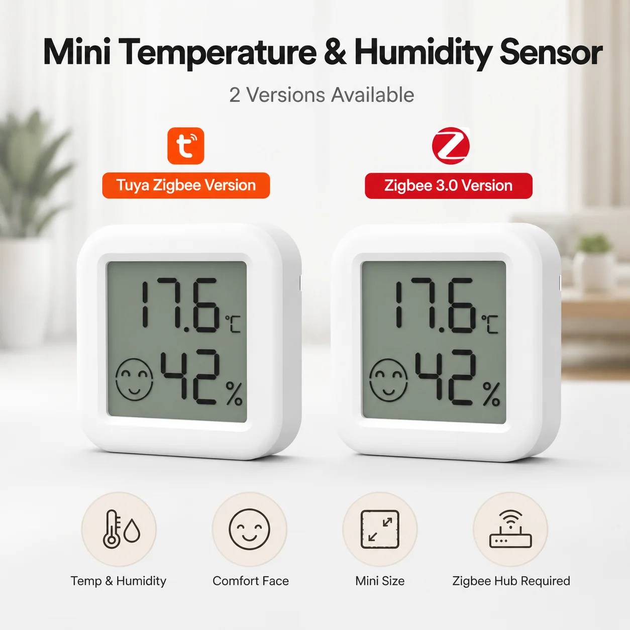 Zigbee Mini Temperatur- und Feuchtigkeitssensor / Intelligentes Thermometer – Unterstützt SmartLife, Yandex und Alexa