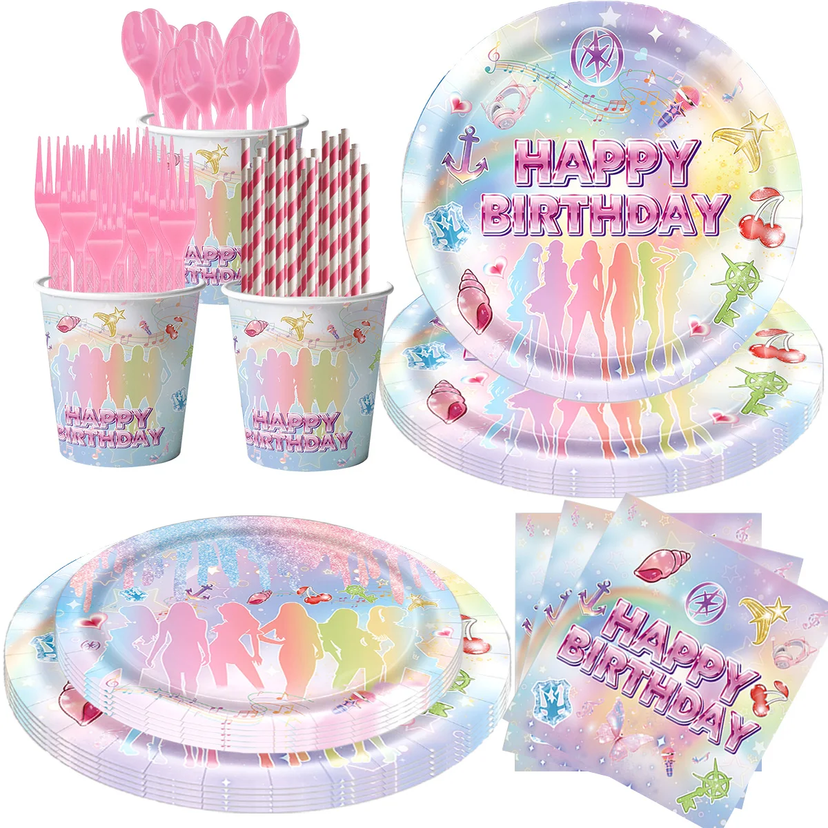 conjunto-de-utensilios-de-festa-de-aniversario-para-meninas-com-gradiente-arco-Iris-pratos-de-papel-copos-guardanapos-garfos-colheres-e-canudos-para-criancas