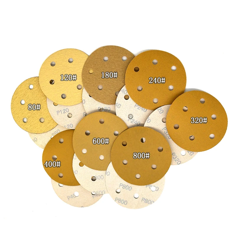 5 Inch 125mm Round Dry Sanding Discs Grit 40-800 Hook & Loop Sandpaper 6 Hole