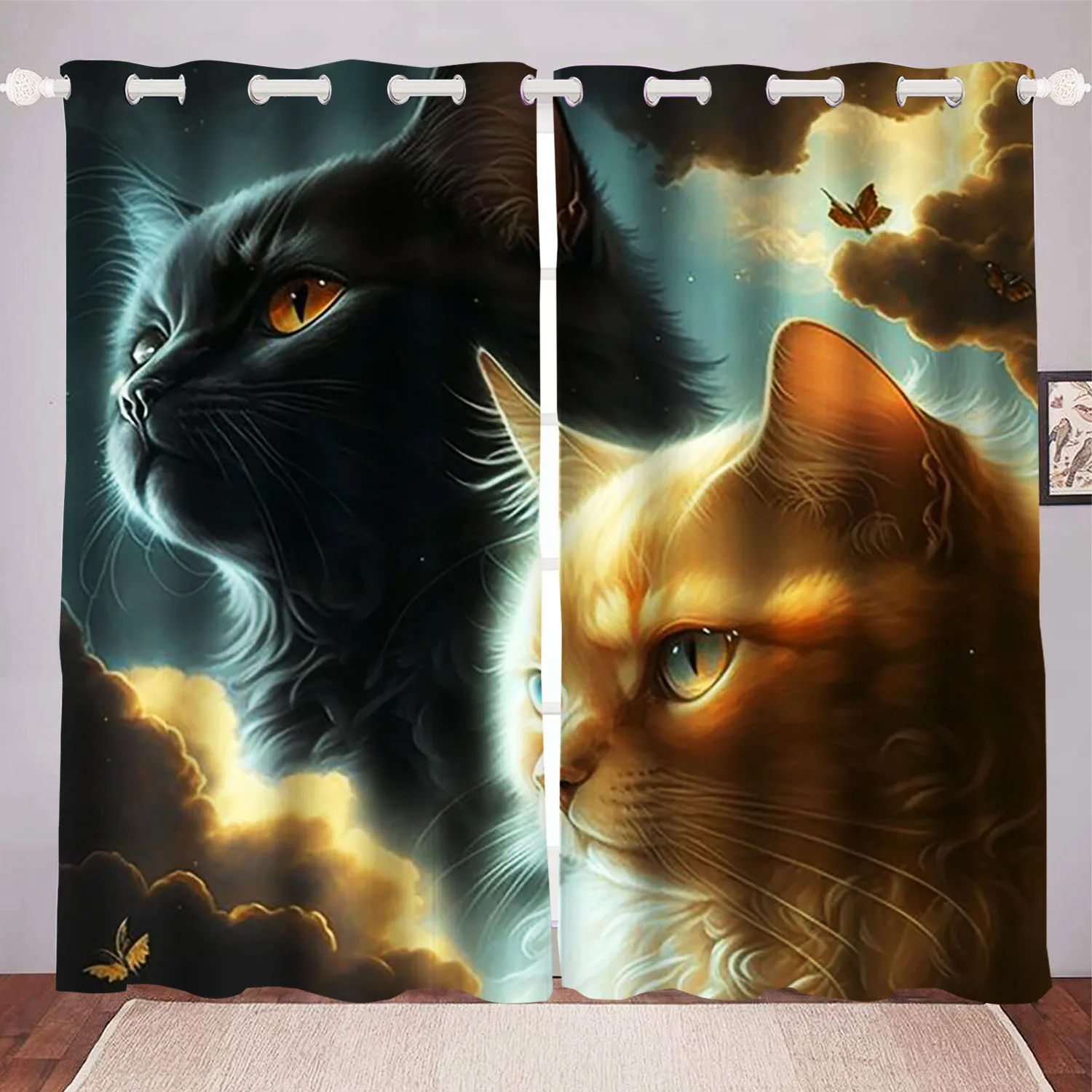 

Cat Curtains For Living Room Bedroom Blackout Curtains 1pc Cartoon Cute Dustproof Perforated 커튼 Home Decor