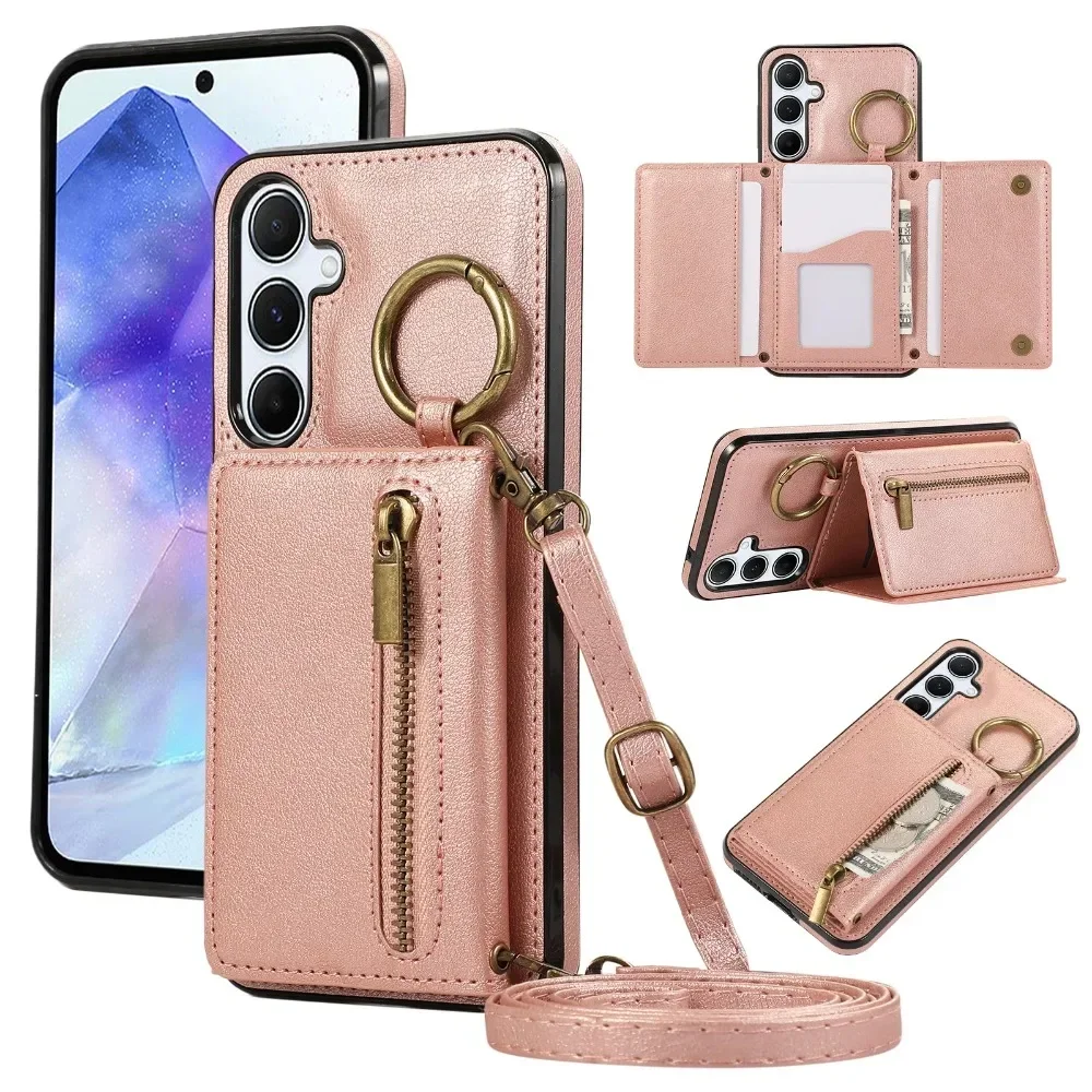 Crossbody portemonnee hoesje voor Samsung S24 S25 S26 Ultra S23 FE S22 S21 Plus A57 A37 A56 A36 A16 A55 A35 lederen hoes - afbeelding 2
