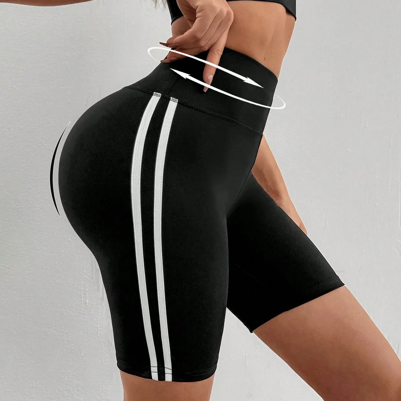 Summer Yoga Shorts Pants With Double Stripes On The Sides High Waist Tummy Control Gym Fitness Breathable Leggings For Women
