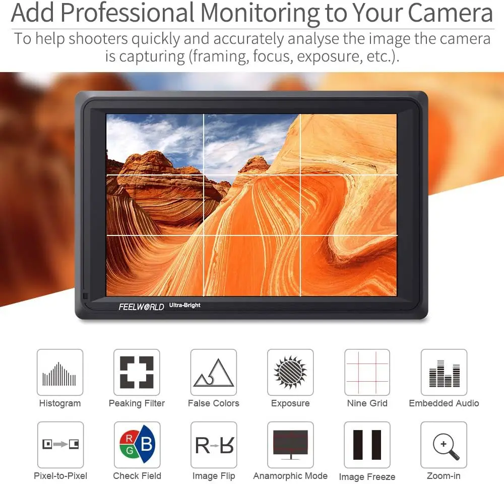 FOR DSLR Outdoor Shooting FEELWORLD FW279S 7" Ultra Bright 2200nit Camera Monitor 3G‑SDI 4K HDMI Focus Assist Function view 5