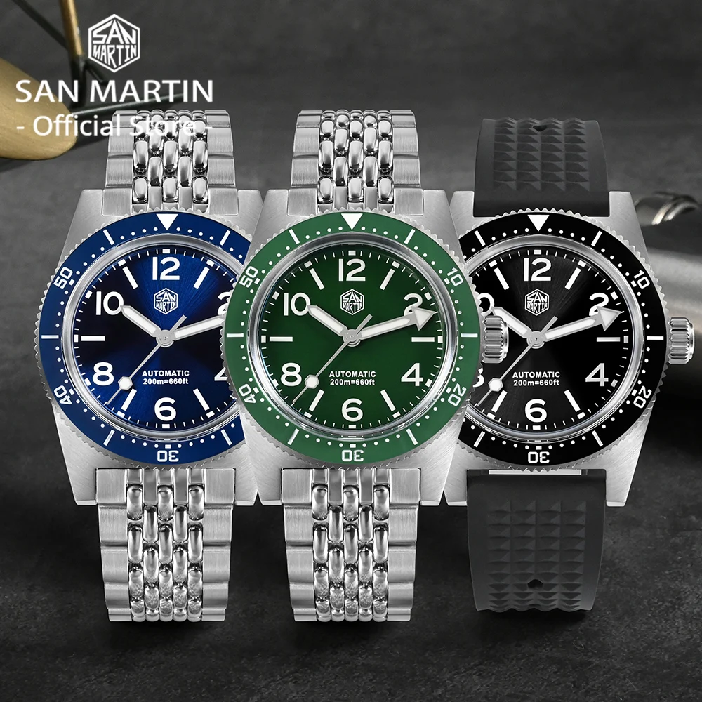 San Martin New 37mm 62Mas Men Luxury Diving Watch Automatic Mechanical Wristwatch Fly Adjustable Clasp Waterproof 200M BGW-9