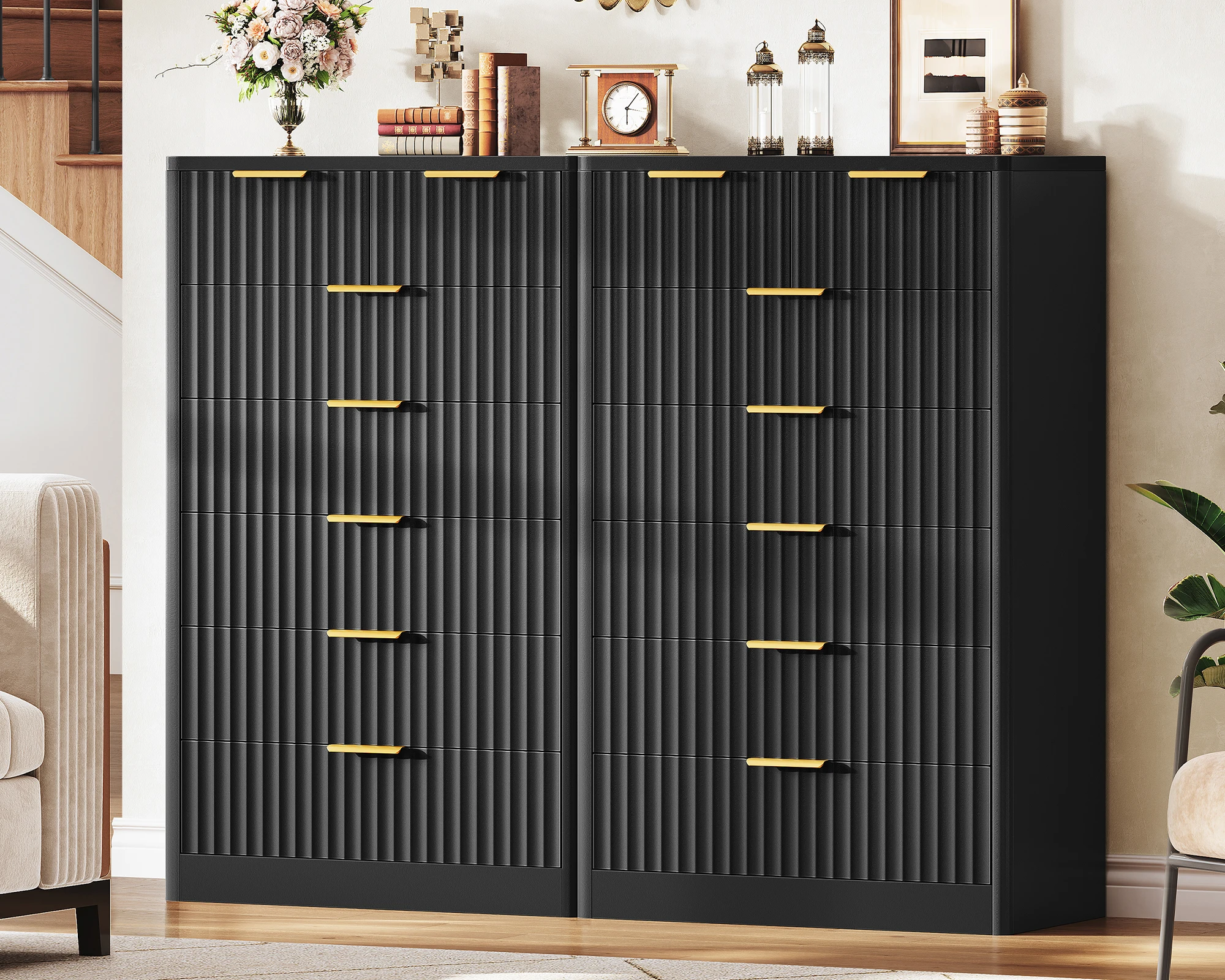 48" Tall Dresser for Bedroom with 7 Drawers, Dressers & Chests of Drawers with Metal Handle, Fluted Dresser, Wood Closet Clothes image 2