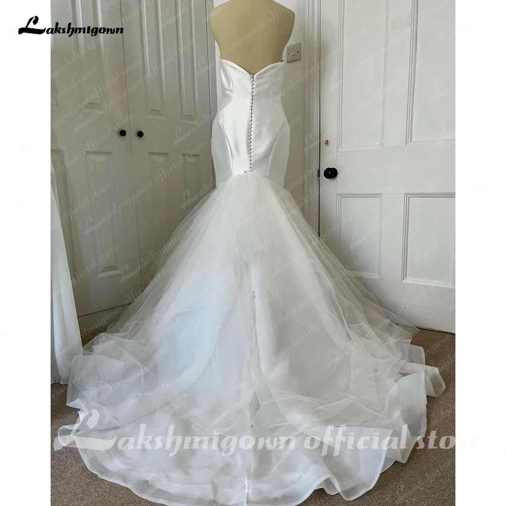 Lakshmigown Drap Bọc Satin Surah Nàng Tiên Cá Váy Cưới Năm 2023 Đời Boho Đầm Cô Dâu Vestidos Nội Áo Dây Soirée Mariage