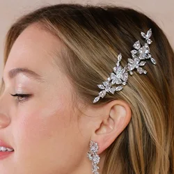 Vintage Zirconia Flower Hair Comb Hairpin Baroque Bridal Accessories Elegant Headdress Boho Wedding Head Jewelry Banquet Gift