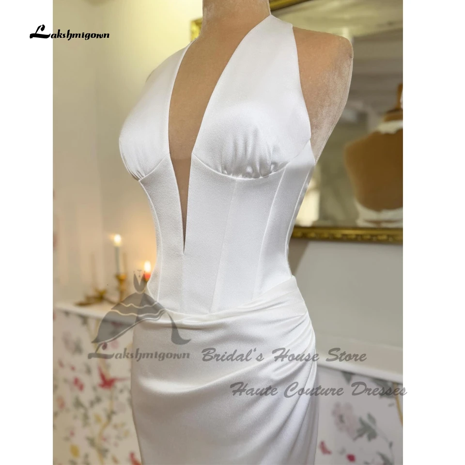 Lakshmigown Minimalistisches Satin-Meerjungfrauenkleid für die Braut 2026 Sexy Brautkleid für Empfangs- und Dinnerpartys mit tiefem V-Ausschnitt – Detail 5