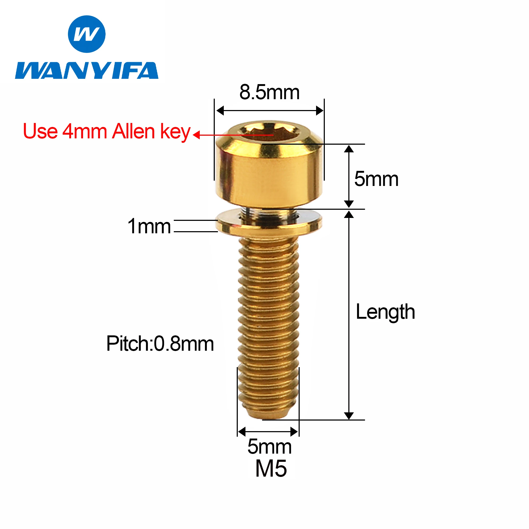 Wanyifa Titanium Bolt M5x16 18 20mm With Washer Allen Key Head Screws For Mountain Bike Road Bicycle Bottle Cage