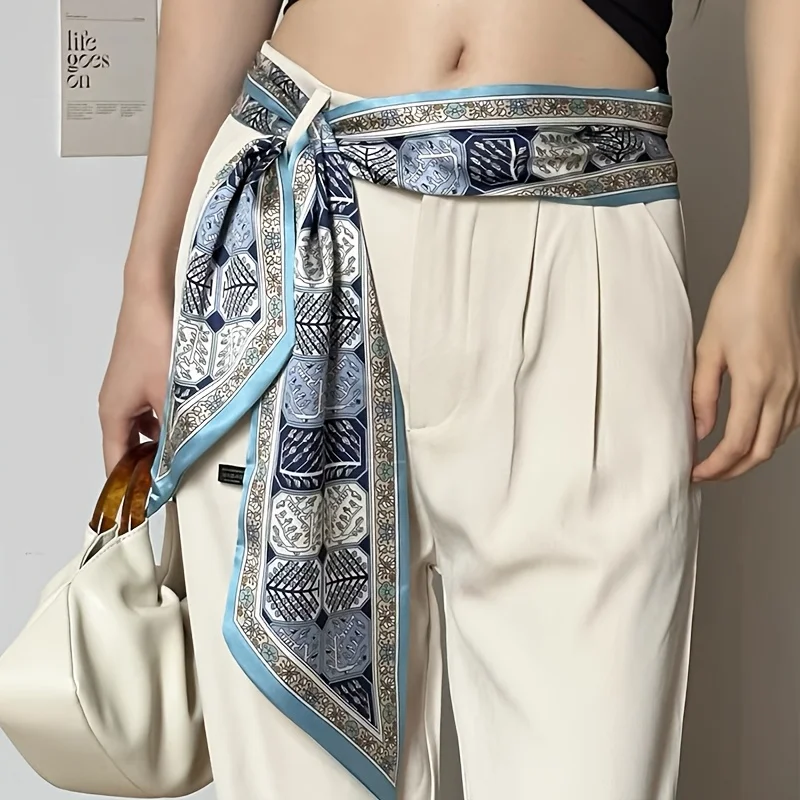 Fashionable and Versatile High-End Retro Plaid Silk Scarf Belt for Women, New Summer Style Multifunctional Headscarf, Neck Scarf, Belt, Trendy