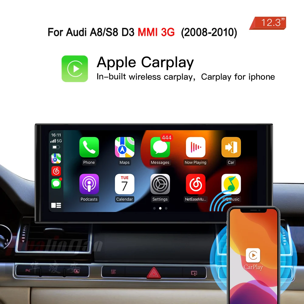 

12.3"Blu-Ray Touchscreen For Audi A8 S8 D3 2008-2010 MMI 3G Aftermarket Radio Upgrade Navigation CarPlay Android Auto Retrofit