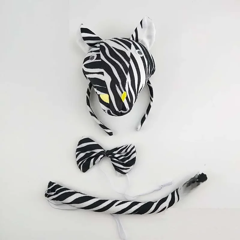 Dorośli dzieci pluszowe kreskówki zwierzęce zebra opaska na uszy opaska do włosów krawat na ogon urodziny przebranie na karnawał boże narodzenie Halloween — zdjęcie 2