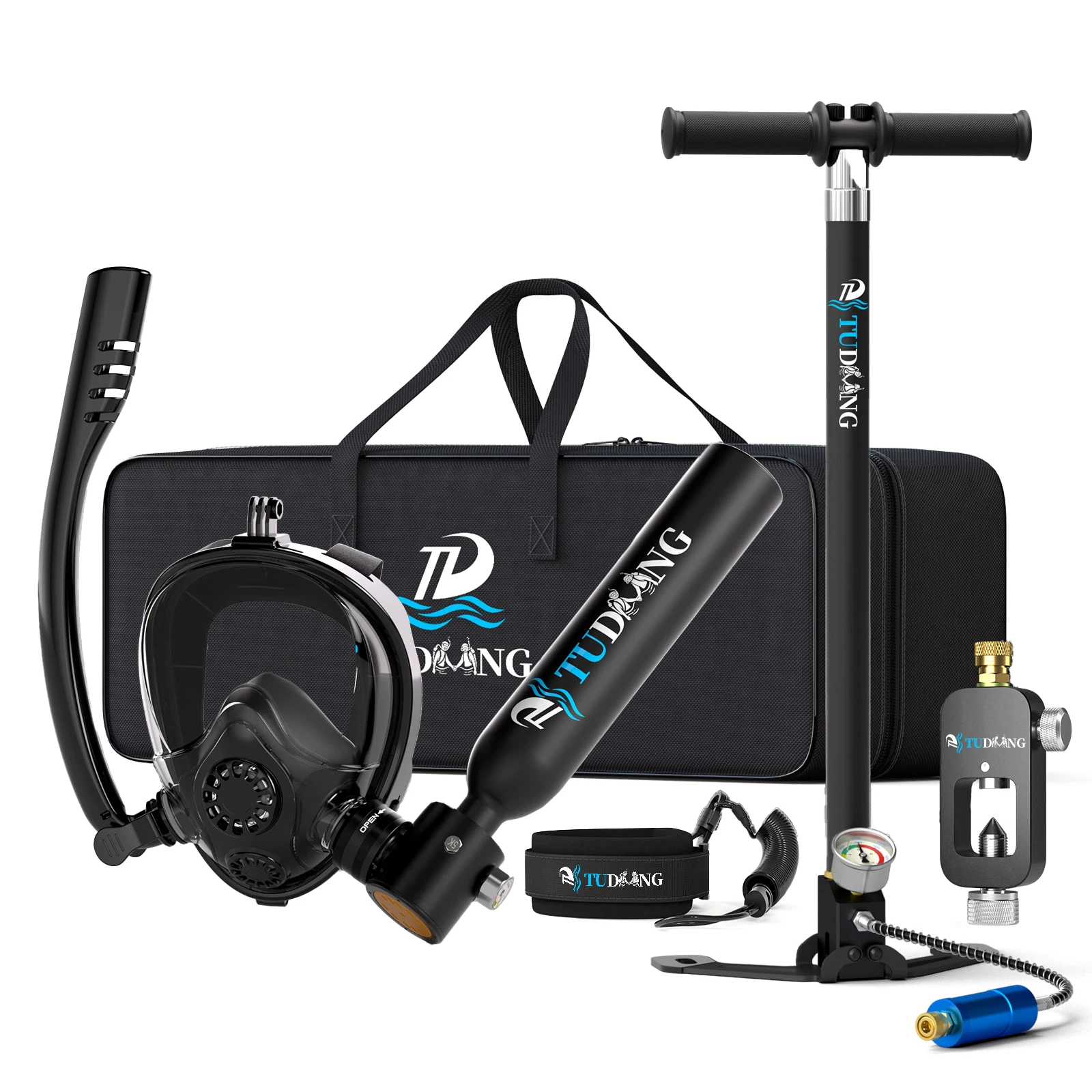 

TUDIVING-0,5 л мини-бак для подводного плавания, бак для легких с маской для дайвинга, портативный бак для подводного плавания с насосом для тренировки подводного дыхания