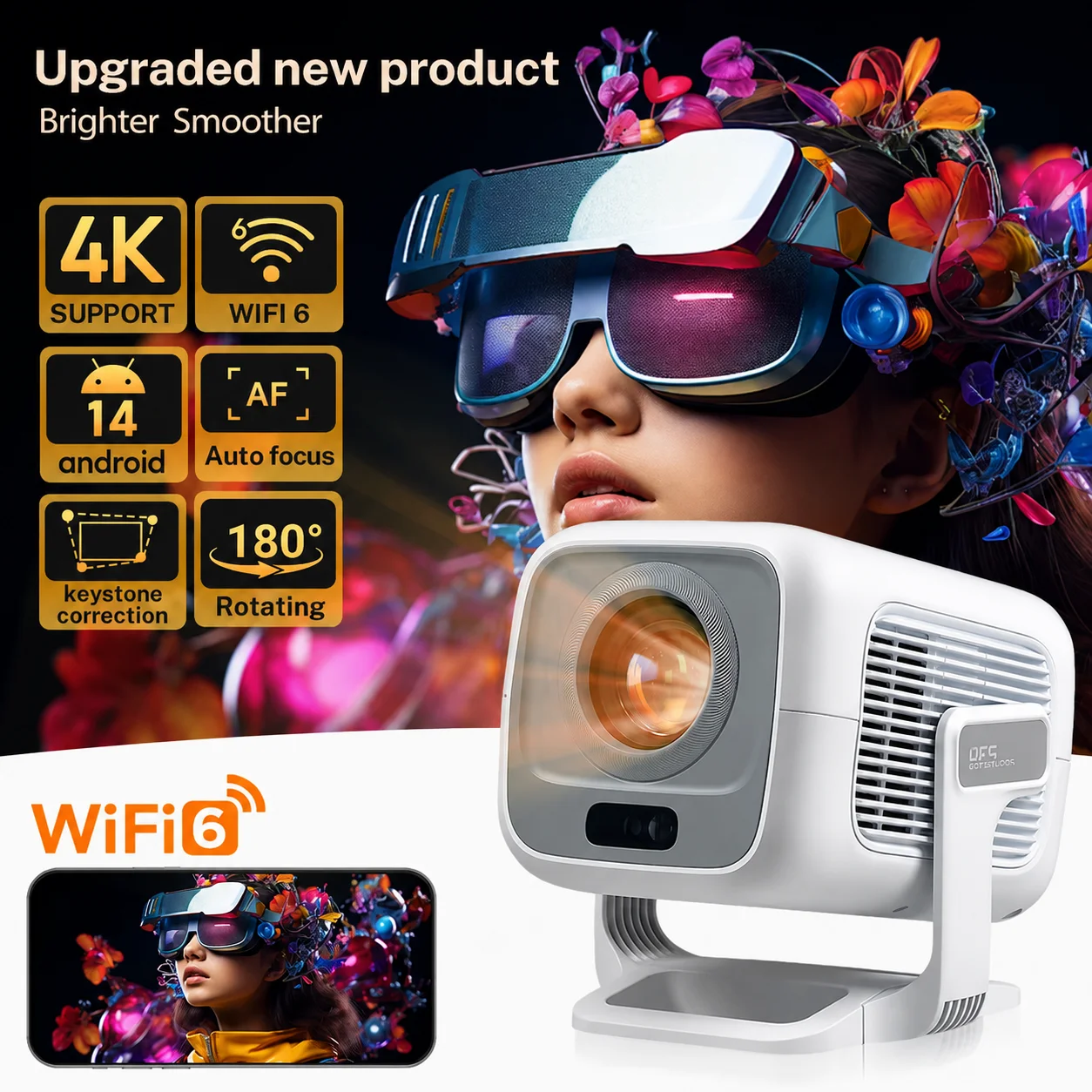 LynCast 4K X3AQ Projector 500ANSI Native 1080P Auto Focus Android 14 BT5.4 WIFI6 Portable Home Theater