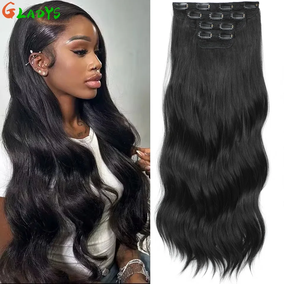 

22 Inch 220g Clip Ins Synthetic Hair Extension High Temperature Fiber Body Wave 11 Clip Ins Daily Use Hair Piece Extensions