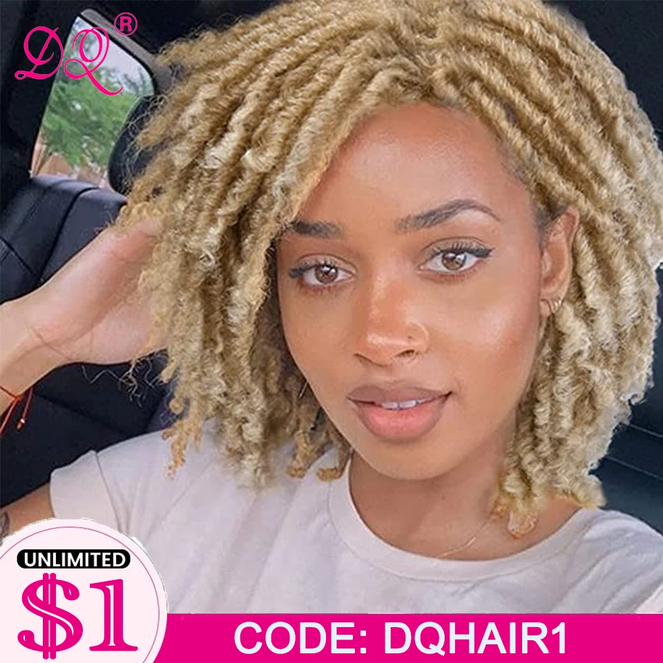 

Short Dreadlock Ombre Blond 1B/613 Braiding Crochet Twist Hair 8" Synthetic Curly Wig For Black Women/Man High Temperature Fiber