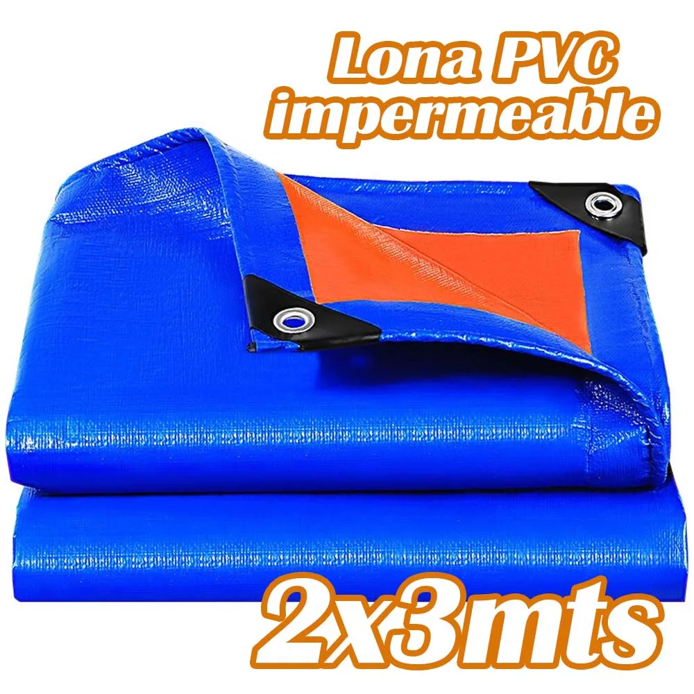 Lona impermeable 2x3Metros - Toldo de exterior. Resistente, Anti-desgaste, Impermeable, Sellado térmico - Toldo de Alta Calidad. Rectangular. Naranja con Azul