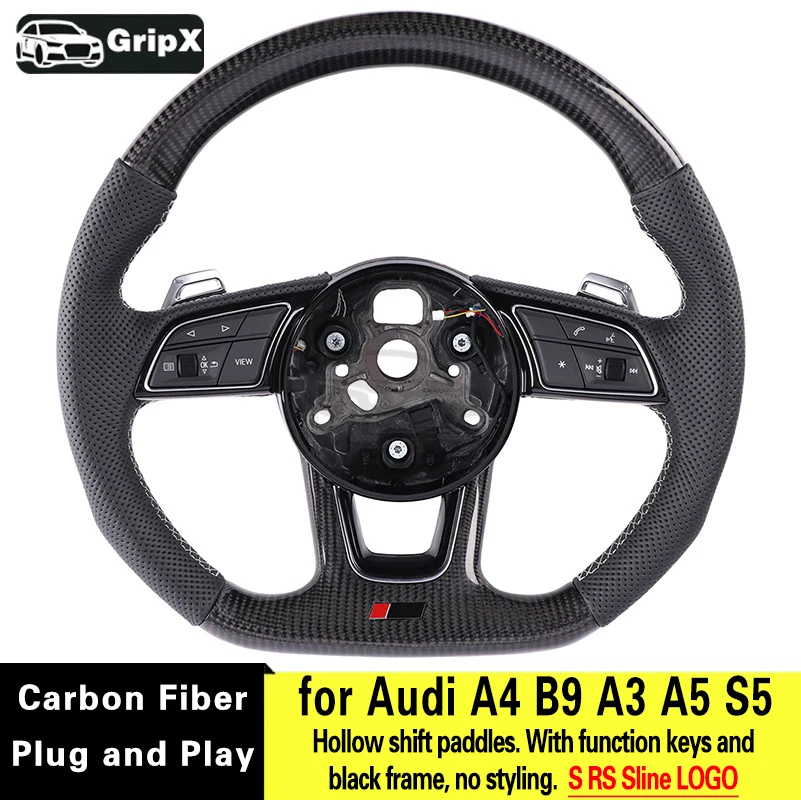 Carbon fiber steering wheel for Audi A4B9 A3 A5 S5 hollow shift paddles. With function keys and frame auto parts