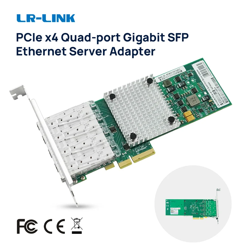 LR-LINK LREC9714HF-4SFP 1000Mpbs Network Card PCI Express x4 Quad-port SFP Gigabit Server Adapter Intel I350 Chipset Based