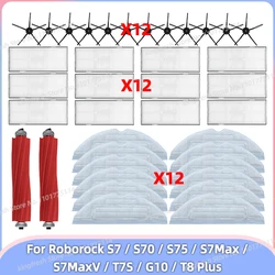 เข้ากันได้กับ Roborock S7 / S70 / S75 / S7Max / S7MaxV / T7S / G10 / T8 Plus อะไหล่เครื่องดูดฝุ่น ลูกกลิ้งหลัก แปรงด้านข้าง ไส้กรอง แผ่นถูพื้น