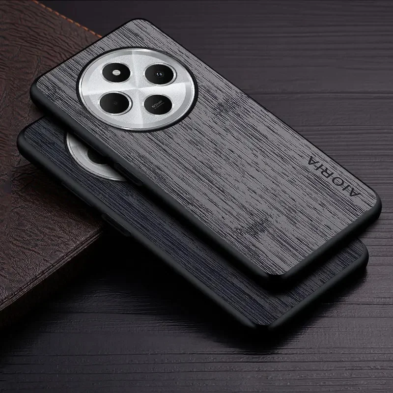 Étui pour Xiaomi Poco C75 Redmi 14C 13C 4G 5G funda bambou bois motif cuir nouvelle couverture de téléphone coque de luxe pour Poco C75 étui