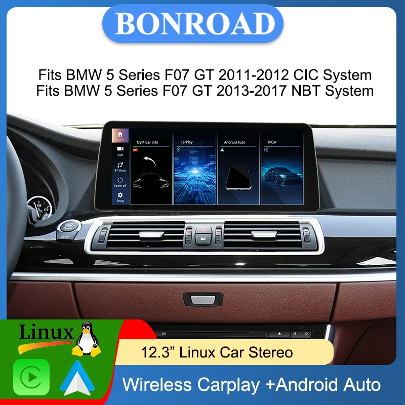 Bonroad 12.3" 1920*720P Linux Car Stereo For BMW 5 Series F07 GT 2011-2017 NBT System Mirror Link Carplay Android Auto Airplay