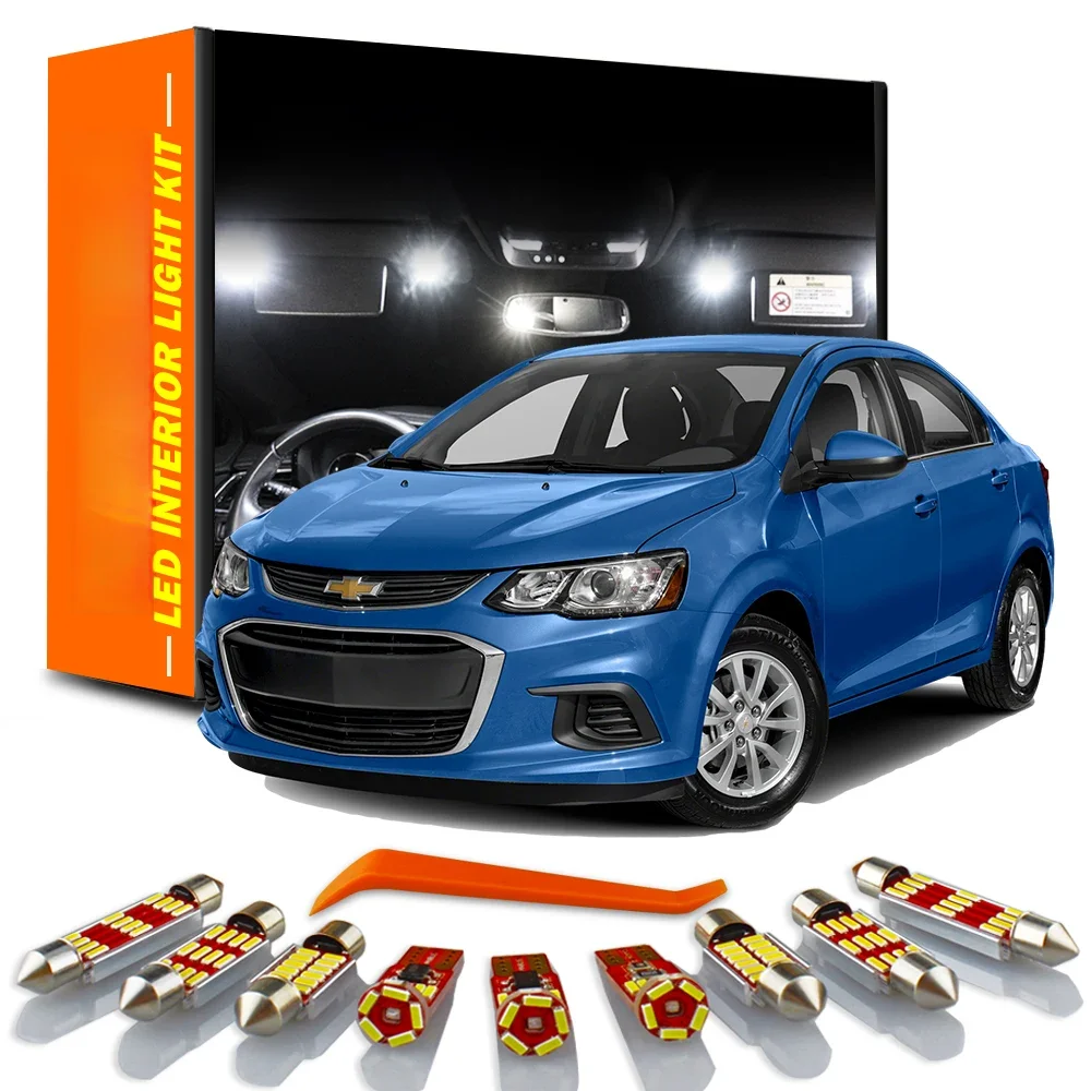MDNG Canbus LED Zestaw oświetlenia wewnętrznego do Chevrolet Chevy Sonic 2012-2015 2016 2017 2018 2019 Mapa Kopuła Lampa bagażnika Akcesoria samochodowe — zdjęcie 2