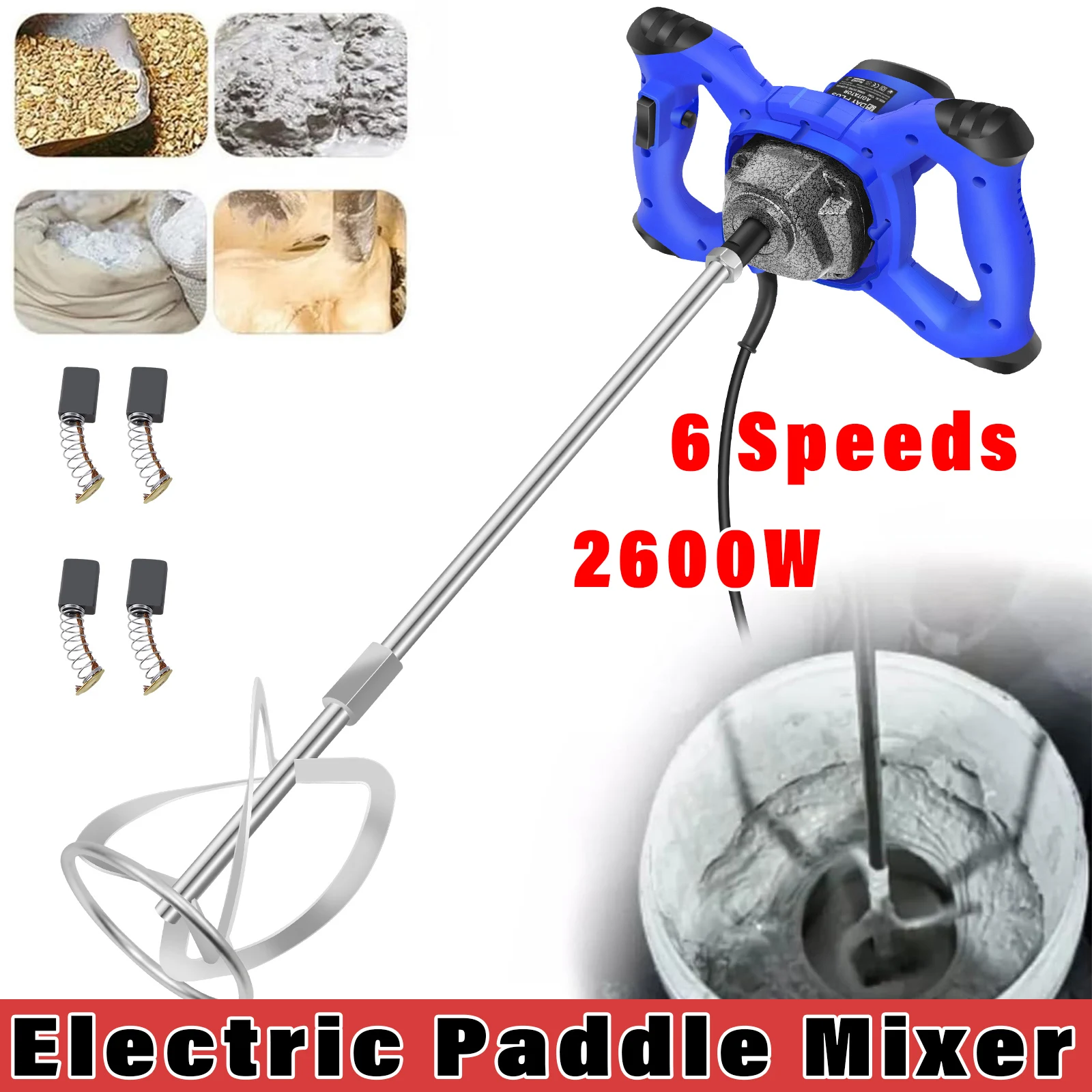 Miscelatore Elettrico per Malta da 2600W, 6 Velocità Regolabili, Mixer Portatile per Vernice, Intonaco, Cemento, Colla, Adesivo, Strumento di Miscelaz