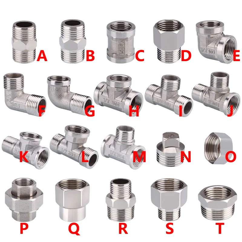 

Соединитель из нержавеющей стали с резьбой 1/2 дюйма, внутреннее и внешнее соединение с прямой резьбой, тройник, коленчатая заглушка, редуктор, водопроводная труба