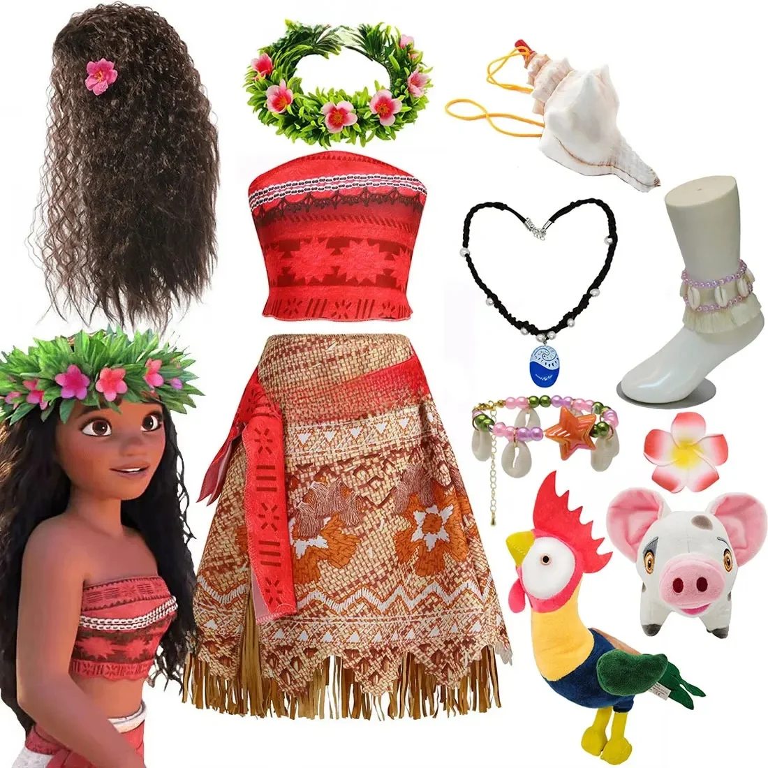 Disney NEU Moana Episod 2 Filmkostüm Prinzessin Vaiana Rollenspielkleid Mädchen Karnevalsoutfit Kleinkind Polynesisches Strandkleid