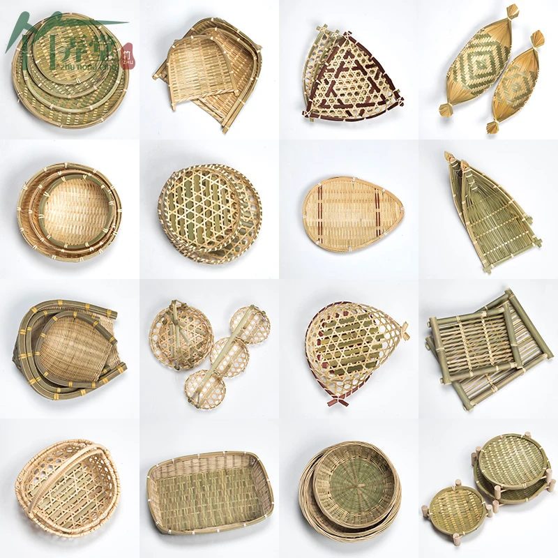 1 PC Bamboo Basket Sieve Handmade Multi Use Storage Weaving Fruit Snack Tray Household Craft