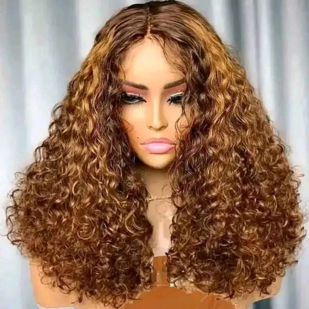 12Inch Ombre Highlight P4/27 Color Short Bob Wigs Curly 13x4 Lace Frontal Wigs Human Hair Deep Wave Curly Bob Wig Brazilian Hair
