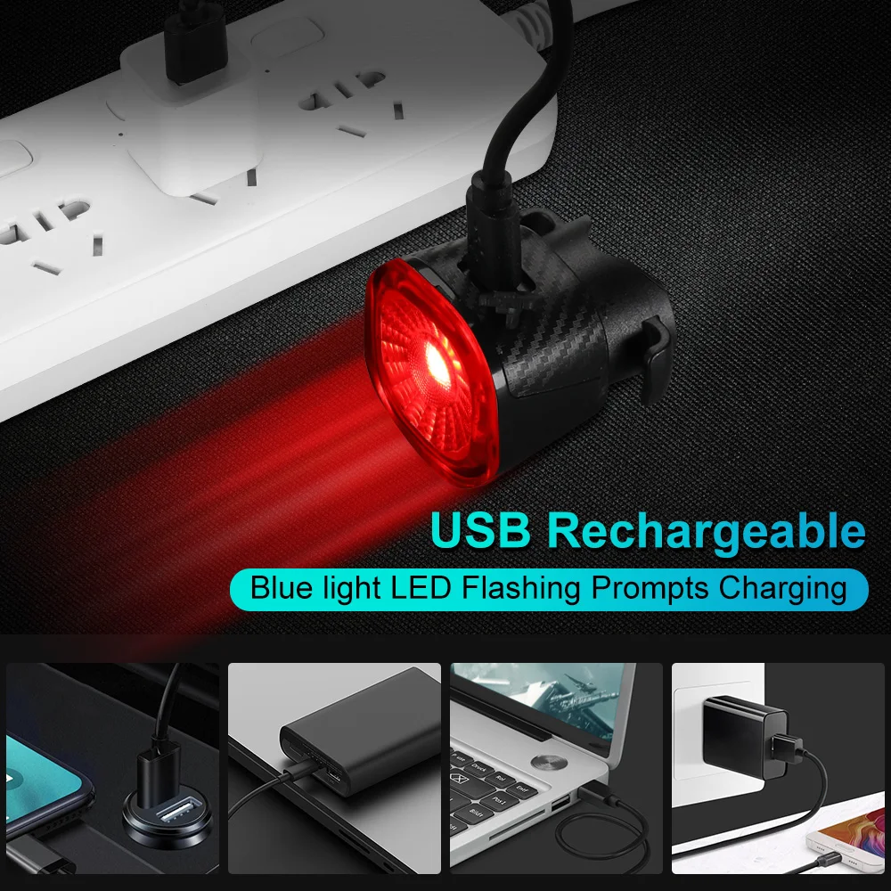 Hollarm Bicycle Smart Brake Tail Light USB Rechargeable Road Bike Auto Brake Sensing Light IPX6 Waterproof LED Warning Rear Lamp