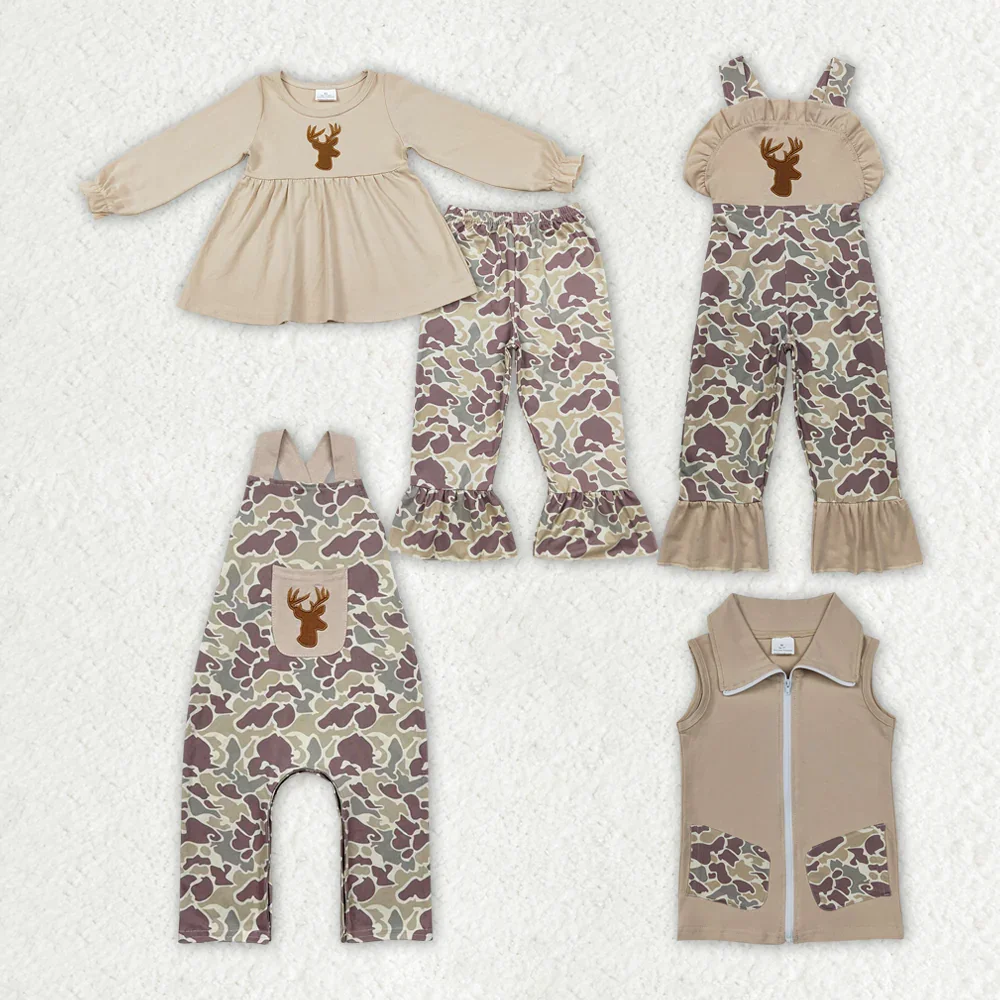 New Fashion Match Girls Boys Deer Camo Hunting Rompers Clothes Sets Wholesale Boutique Children Clothing