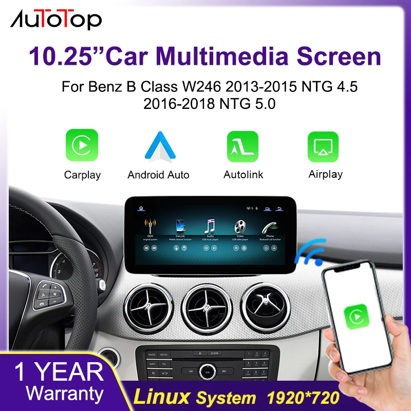 AUTOTOP 10.25 "Linux Carplay Android Auto Display Per Mercedes Benz Classe B W245 W246 2011-2018 NTG 4.5/5.0 Sistema Unità Centrale Auto