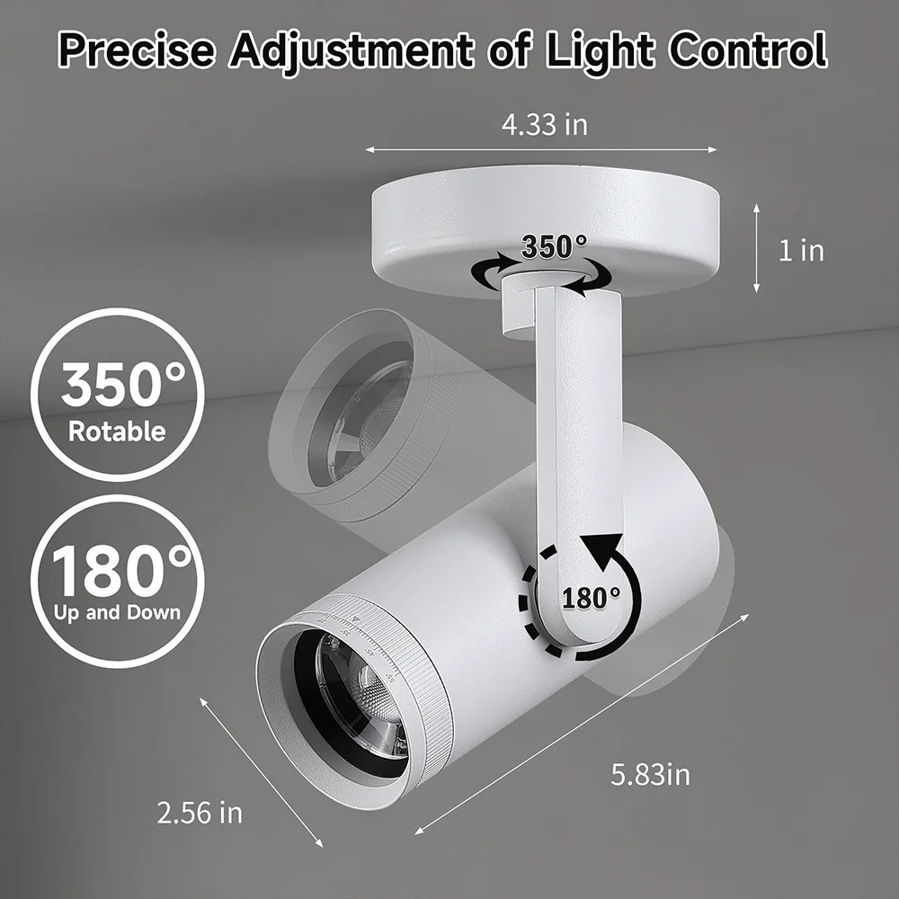 Opulux 12W Faretto da incasso a LED Lampada da soffitto a montaggio superficiale Faretto zoomabile dimmerabile Angolo del fascio regolabile per interni 10-55 °   CRI97