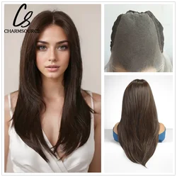 CharmSource 13 x6lace parrucche anteriori capelli lunghi lisci parrucche marroni nere uso quotidiano parrucca da festa per donne bianche sintetico resistente al calore