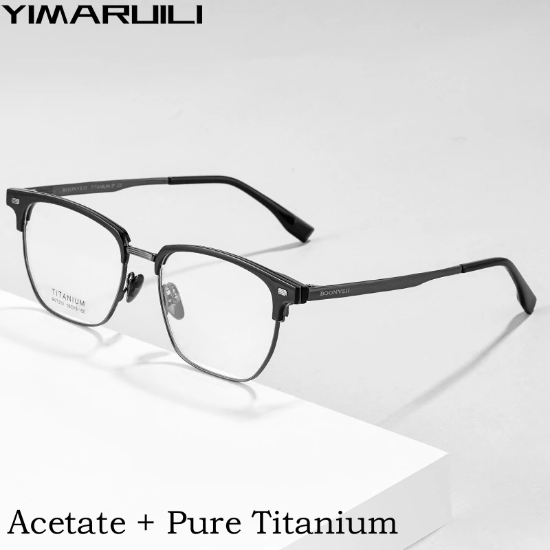 YIMARUILI New Fashion Trend Myopia Eyewear Retro Square Luxury Acetate Pure Titanium Ooptical Prescription Glasses Frame for Men