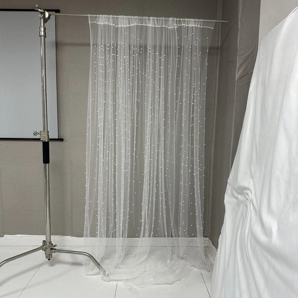 Weißer Perlen-Transparenter Tüll-Hintergrundvorhang - Helle Perleneinlage, Geeignet für Fotografie, Bühnendekoration und Heimdekoration – Detail 7