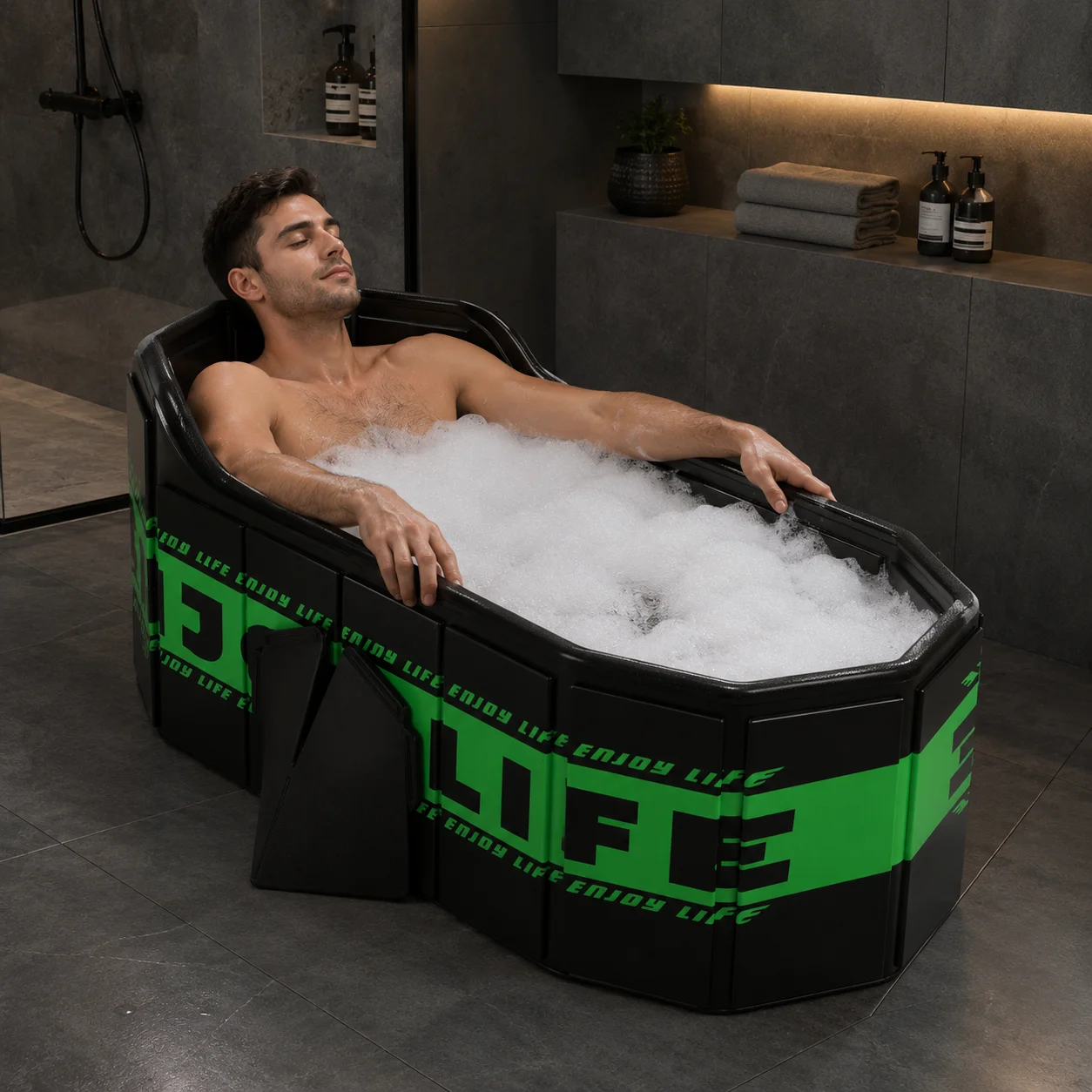 1.2M Foldable Portable Bathtub for Adults, Deep Soaking Tub with Raised Backrest, Space-Saving Home Spa Bath