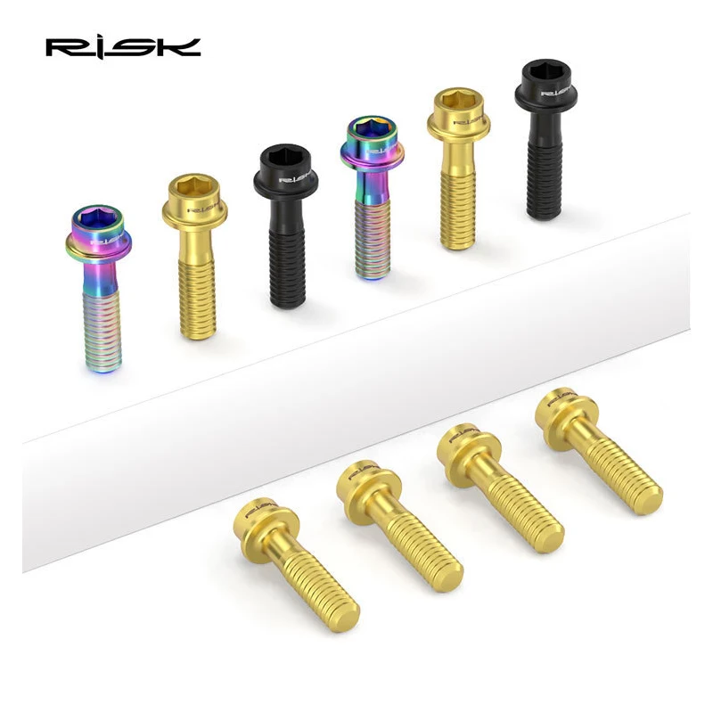 RISK 6PCS M5x16mm/M5x18mm Titanium Bicycle Handlebar Screws Bicycle UltraLight Stem Bolts Lightweight Road MTB Stem Screw Bolt