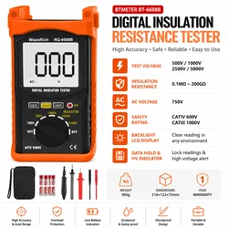 BT-6688B Megaohmmetro 200 Gig Ohm Digital Tester di Resistenza di Isolamento, 500V/1kV/2.5kV/5kV Tensione di Prova, Auto Che Vanno, Retroilluminazione