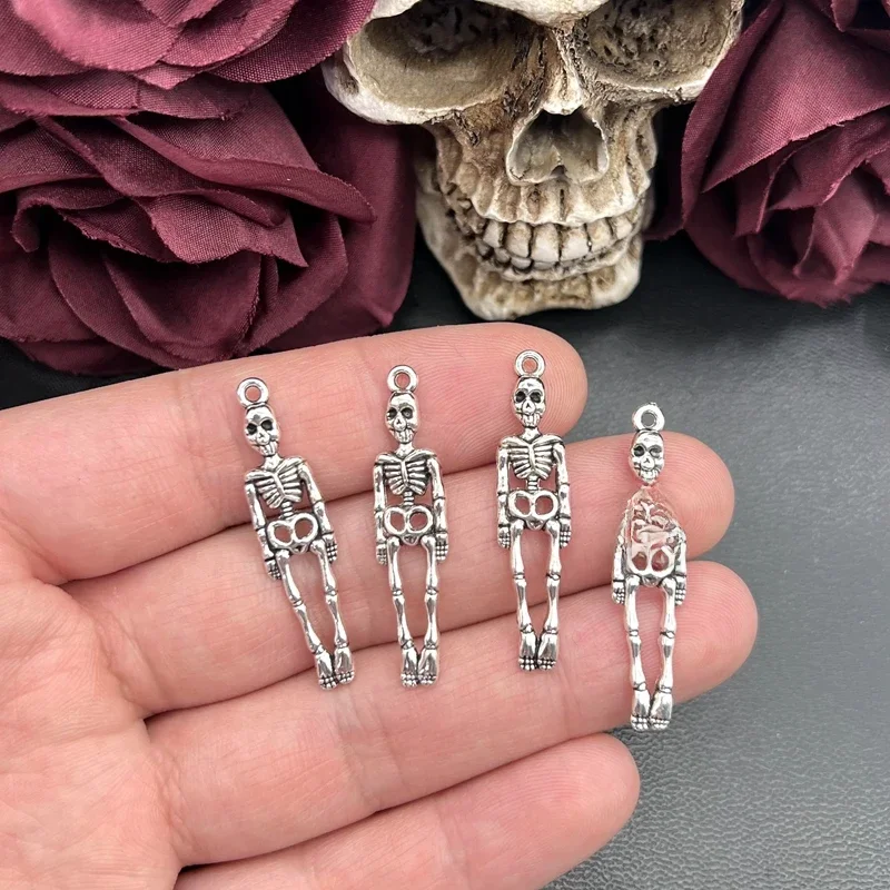 12 sztuk Charms czaszka szkielet mężczyzna 39x9mm antyczne srebro kolorowe platerowane wisiorki dokonywanie DIY Handmade tybetański znalezienie biżuterii — zdjęcie 2