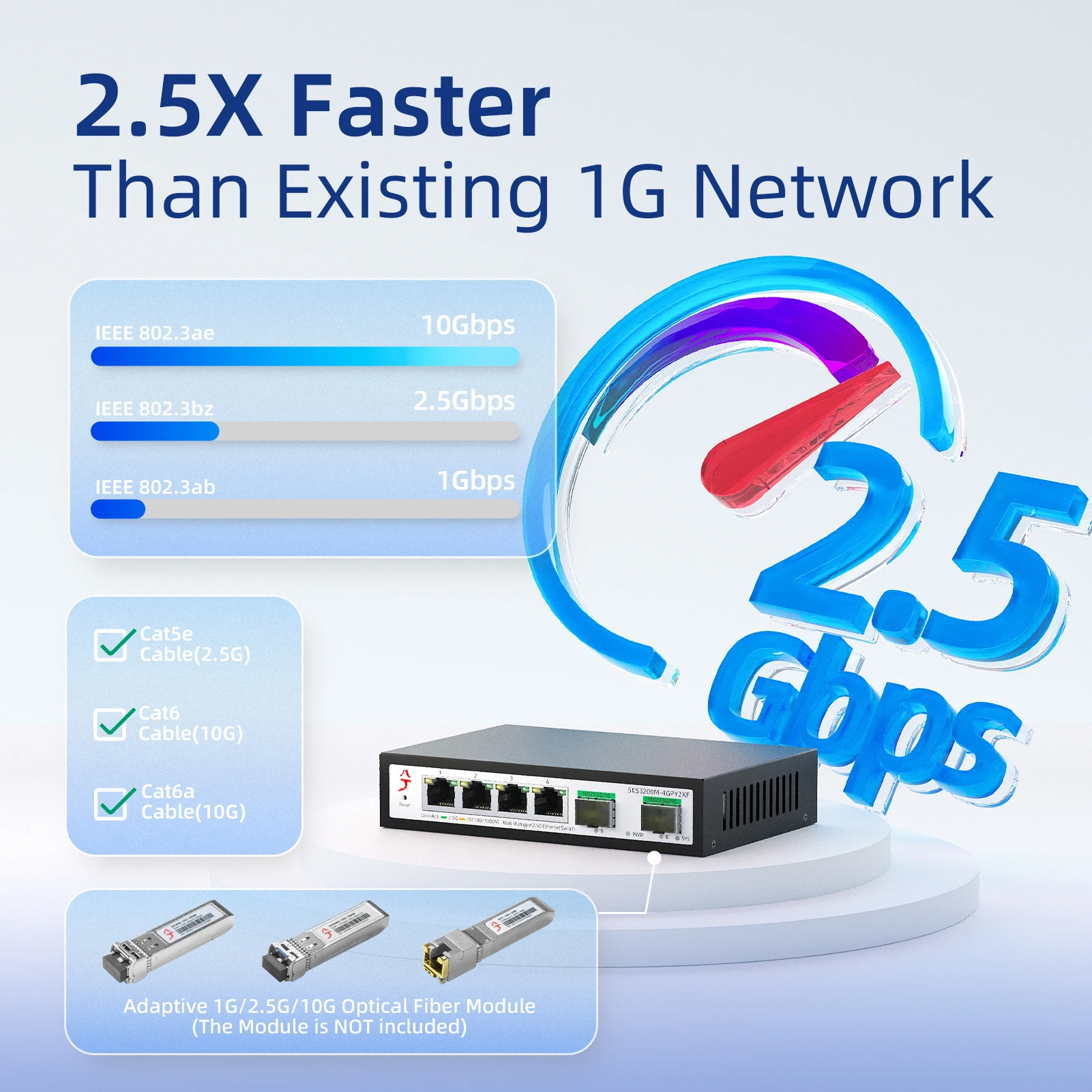 XikeStor 4-Port 2.5G Managed , 2-Port 10G SFP+, LACP/VLAN/QoS/STP/IGMP, Metal, 2.5Gb Ethernet Splitter, Desktop/Wall-Mount