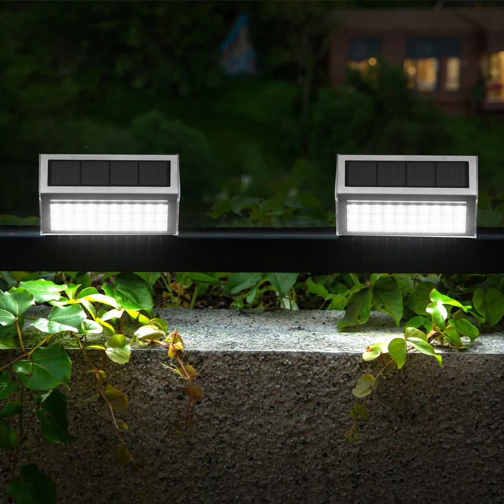 

2 Pack Stainless Steel Solar Deck Lights, 30 LED Cool White Solar-Powered Waterproof Outdoor Lights for Wall Stairs Deck Fence